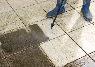 Outdoor floor cleaning with high pressure water jet